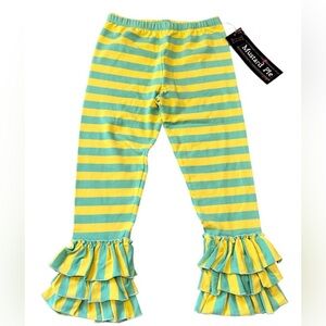 Mustard Pie Yellow and Green Striped Sweet Pea Tango Leggings with Ruffles